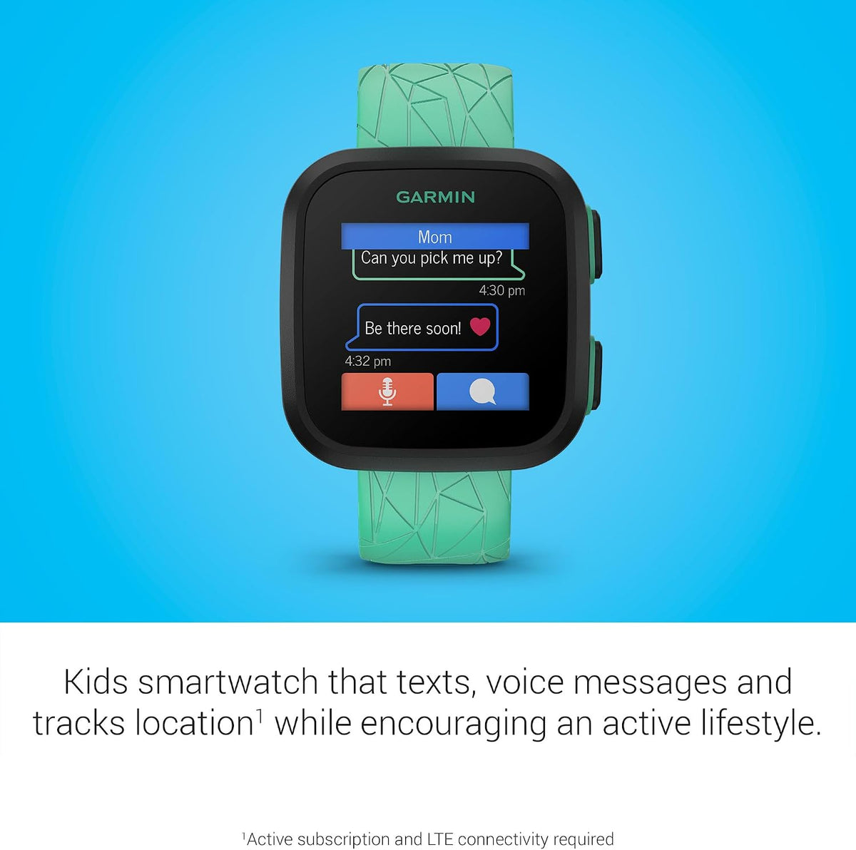 Garmin Bounce™, Kids Smartwatch, Two-Way Text and Voice Messaging, Location Tracking, Green Burst