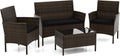 DORTALA Wicker Patio Furniture Set 4 Piece, Outdoor PE Rattan Table & Chairs Set with Tempered Glass Coffee Table, Loveseat, Cushions, Conversation Set for Balcony, Porch, Backyard, Deck, Black