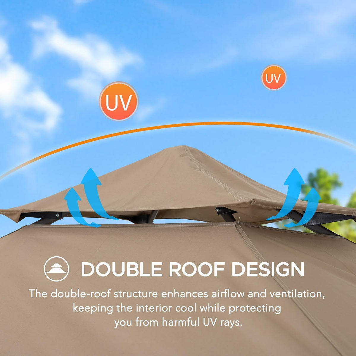 SUNJOY 8 x 5 ft. Grill Gazebo Pop Up Double Tiered Outdoor Gazebo Standing-Height Canopy with Magnetic LED Light, Adjustable Ceiling Height, for BBQ,Picnics, Outdoor Events, Brown
