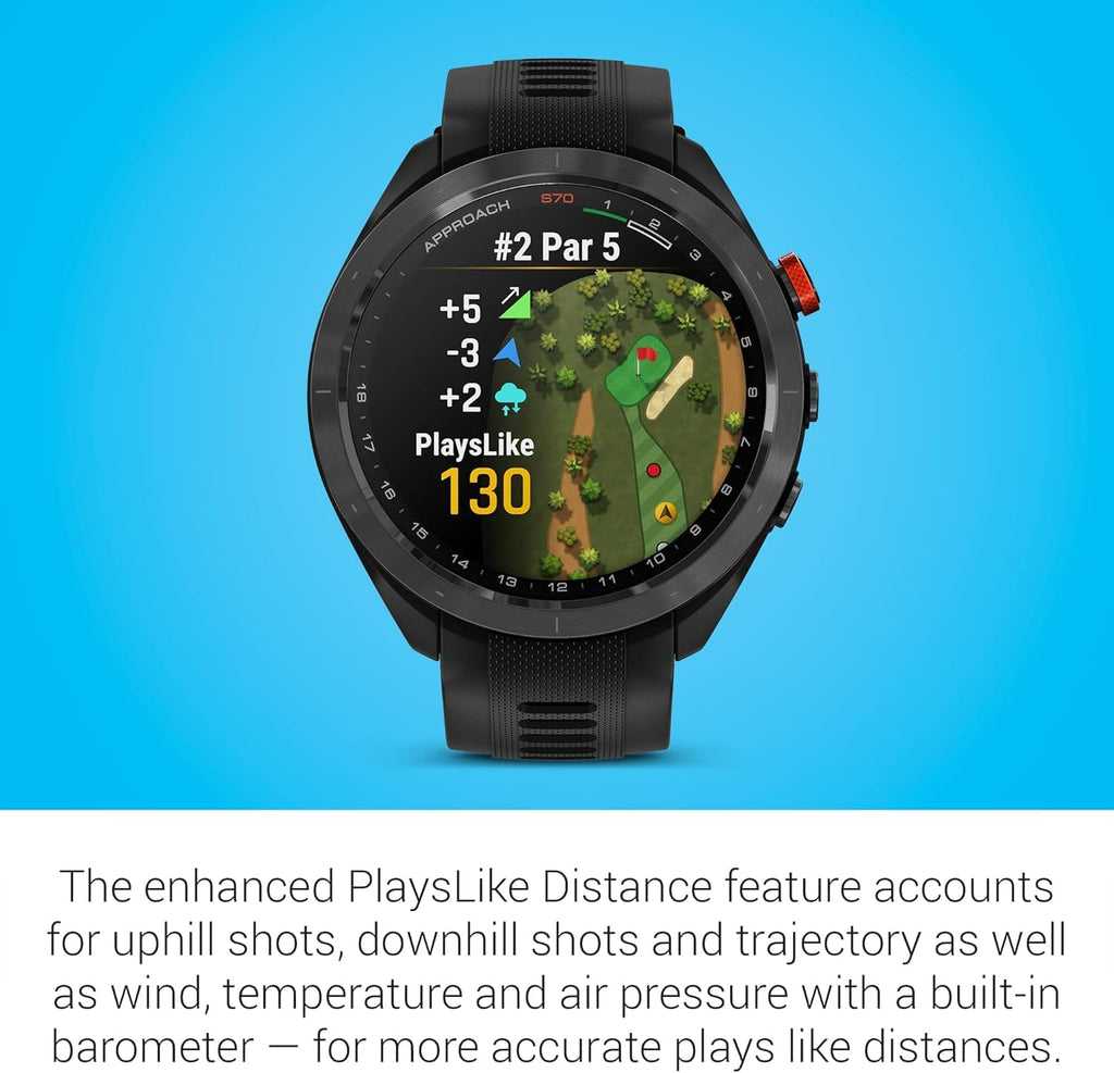 Garmin Approach S70 (Black, 47mm) Golf GPS Watch - AMOLED Display, Virtual Caddie & Playslike Distance - Gift Box Bundle with PlayBetter Screen Protectors, Wall Adapter & Hard Case