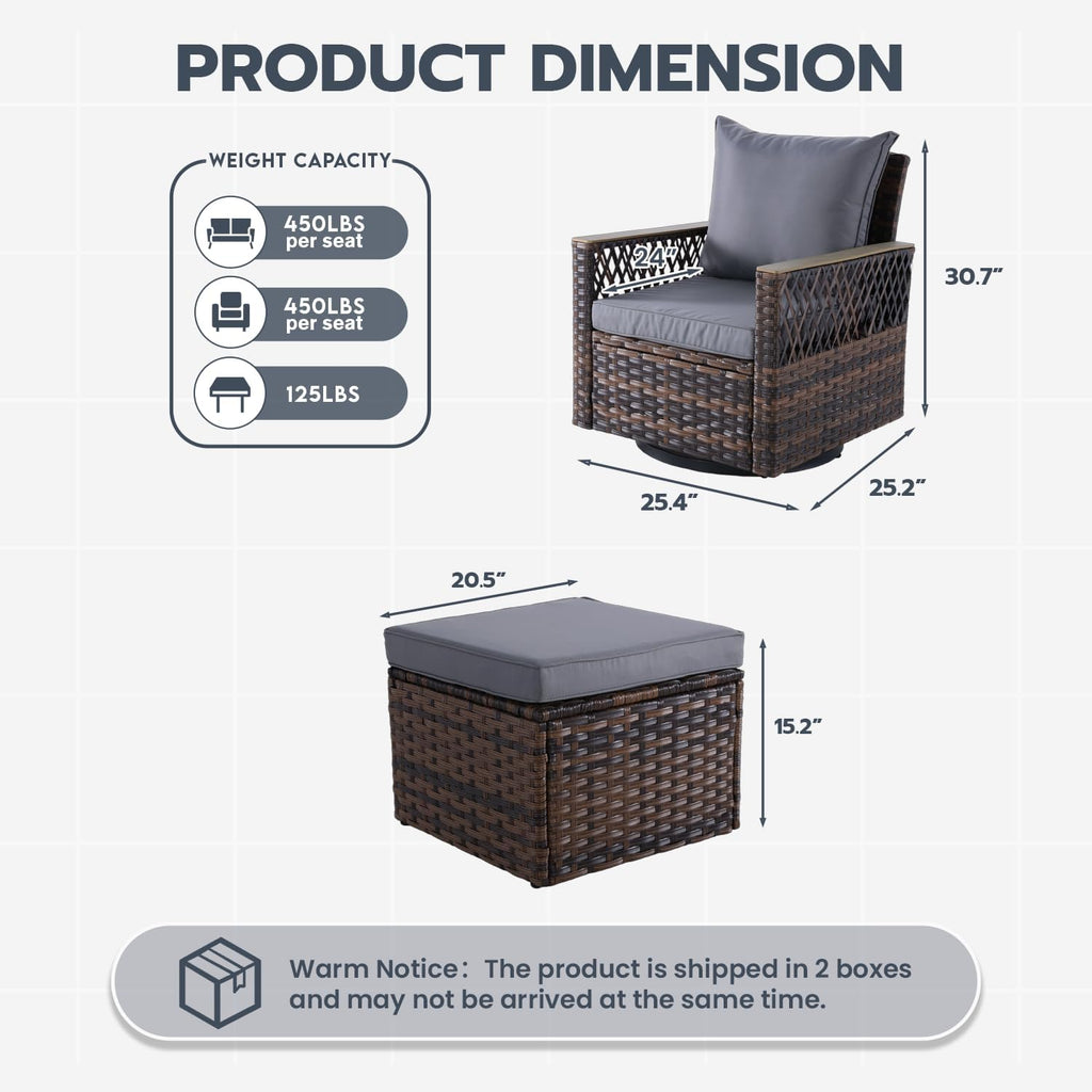 MELLCOM 4 Pieces Patio Furniture Set, Outdoor Swivel Glide Chairs with Ottomans, All-Weather Patio Bistro Set with Water-Resistant Cushions and High Back for Garden, Backyard