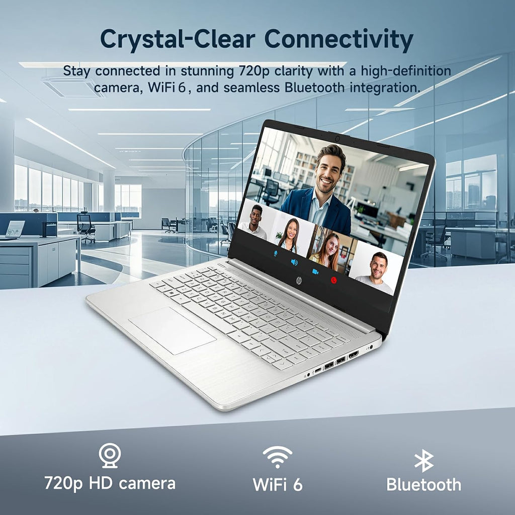 HP 14 Student-Laptop Back to School, Quad-Core Processor (Beat i3) 4GB RAM 128GB SSD, Laptops for Student with 1-Year Office 365 Copilot AI Win11, Natural Silver