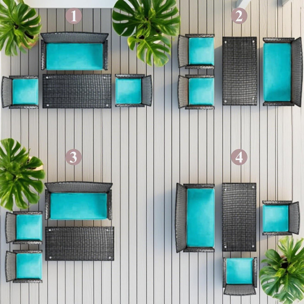 4 Pieces Wicker Patio Furniture Set Conversation Chairs with Table, Outdoor Rattan Patio Set for Balcony Backyard Front Porch Deco with Cushion Seat, Blue