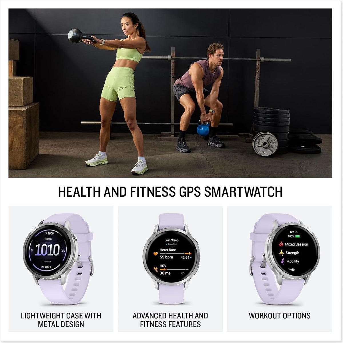 Garmin Venu 4 (41mm) GPS Smartwatch Silver with Periwinkle Silicone Band Bundle w/Deco Essentials Charging Dock, 3-Pack Dust Covers & 2-Pack 1.2' Screen Protectors
