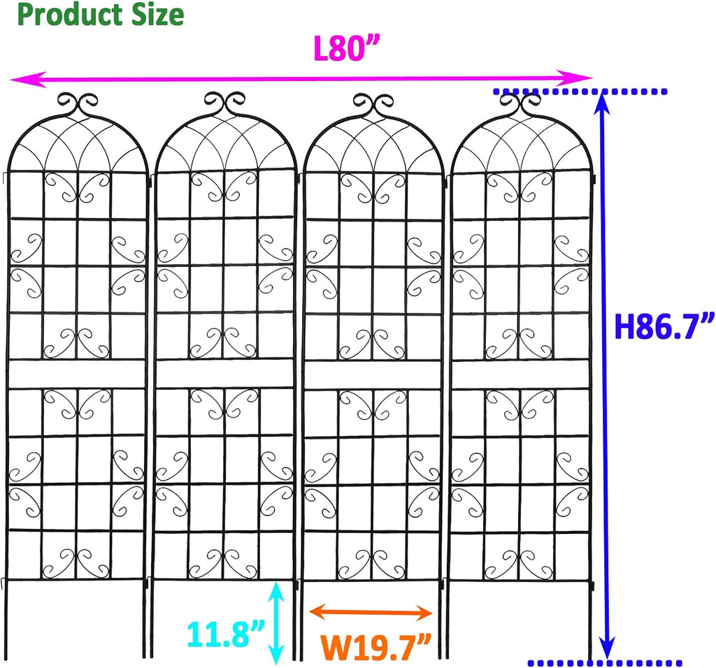 4-Piece Metal Garden Grille 86.7 'x 19.7' Rust Proof Grille (Total Length 182.68 inches) Metal Garden pergola Holiday Decoration Pavilion