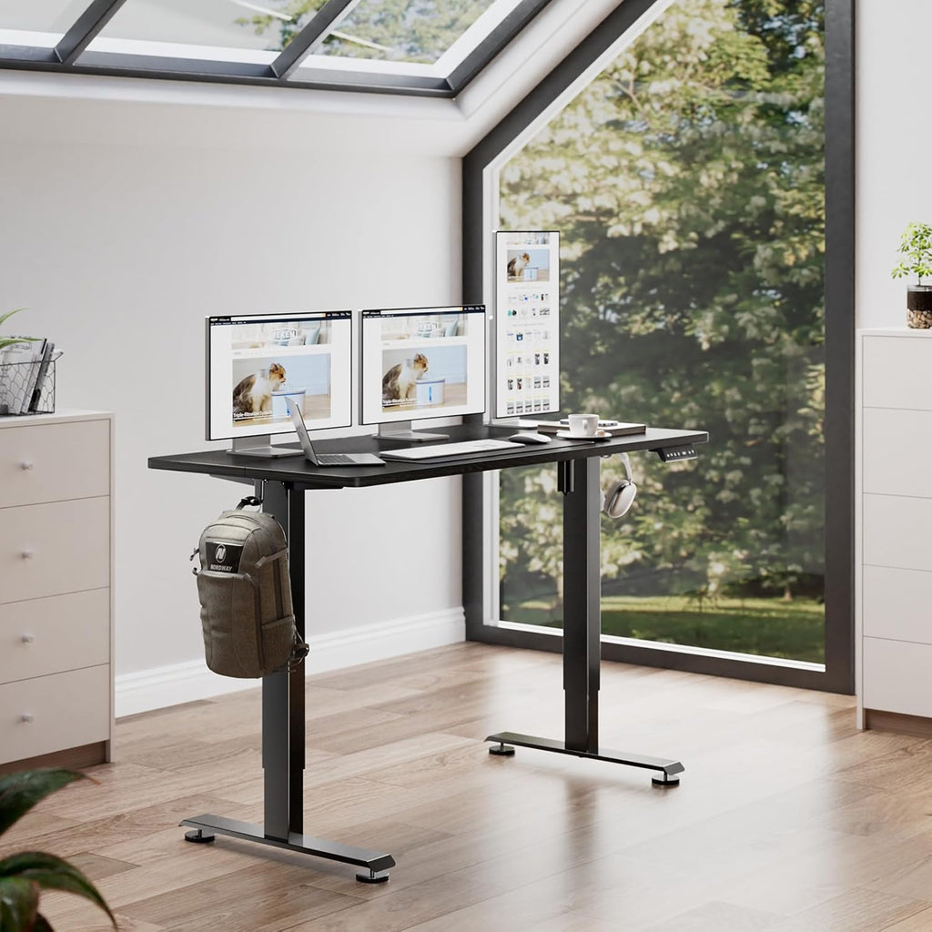 Veken 39.4' Small Electric Standing Desk, Adjustable Height Office Desk with Wood Desktop, Computer Table for Home Work, Study and Gaming, Small Spaces, Modern Furniture, Black