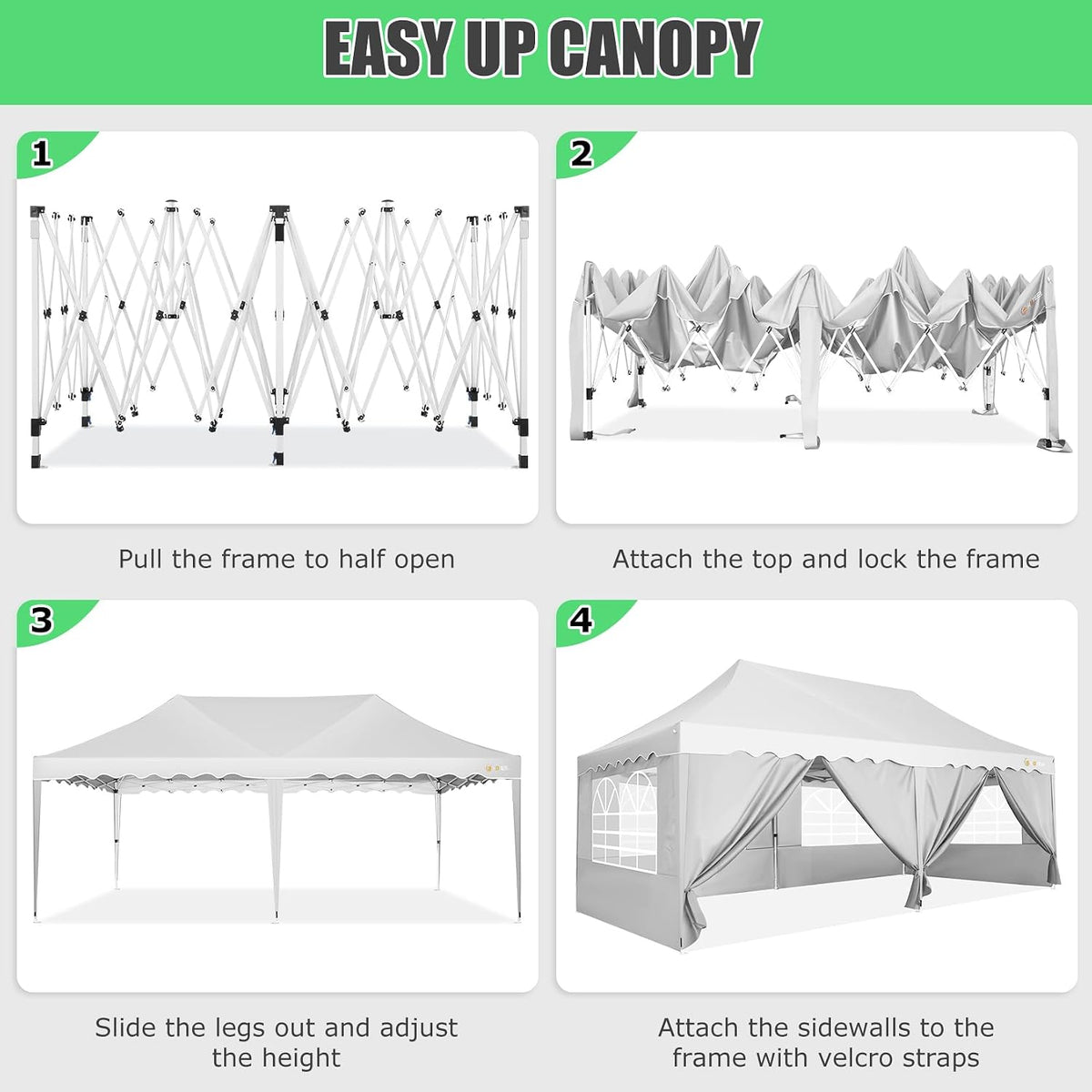 HOTEEL Folding Gazebo 3 x 6 Gazebo Waterproof Stable Party Tent Foldable Folding Tent with 6 Side Walls & Roll Bag & 4 Sand Bags, Easy Assembly for Weddings, Commerce, Parties, UV50+ Protection, White