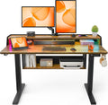 ErGear Electric Standing Desk, 48x24 Inch Adjustable Sit Stand Desk with Bookshelf & Monitor Stand, Standing Gaming Desk with LED Light Strip, Stand Up Desk for Home Office, Vintage Brown