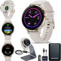 Garmin Venu 3S Running GPS Smartwatch with AMOLED Display, Advanced Health, Fitness Features, Up to 14 Day Battery Life with Signature Power Bundle | Soft Gold with Ivory Silicone Band