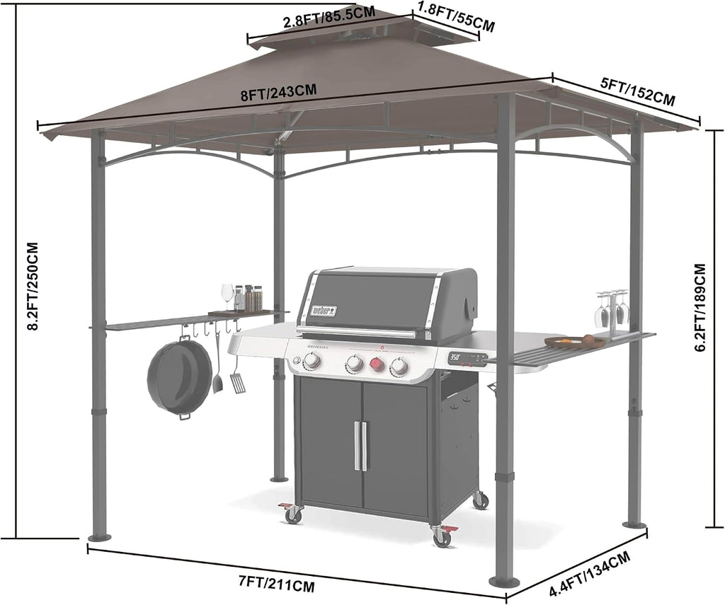 MASTERCANOPY 8 x 5 Grill Gazebo Outdoor BBQ Gazebo Canopy with 2 LED Lights (Brown)