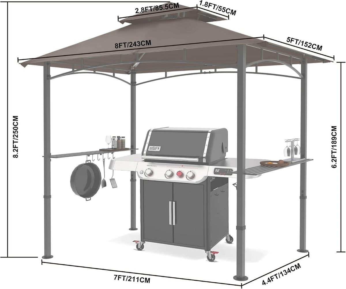 MASTERCANOPY 8 x 5 Grill Gazebo Outdoor BBQ Gazebo Canopy with 2 LED Lights (Brown)