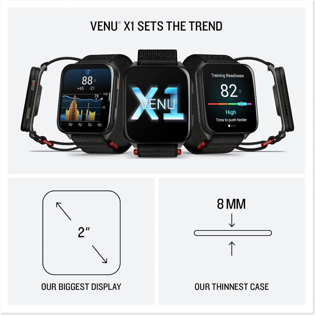 Garmin® Venu® X1, Thin and Lightweight GPS Smartwatch, AMOLED Display, Advanced Health and Fitness Features, Black with Slate Titanium Caseback and ComfortFit Nylon Band