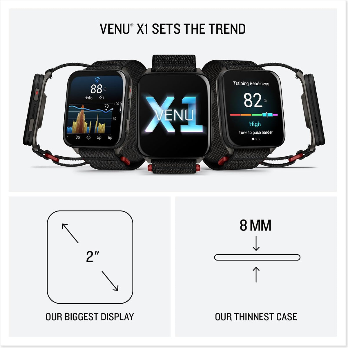 Garmin® Venu® X1, Thin and Lightweight GPS Smartwatch, AMOLED Display, Advanced Health and Fitness Features, Black with Slate Titanium Caseback and ComfortFit Nylon Band
