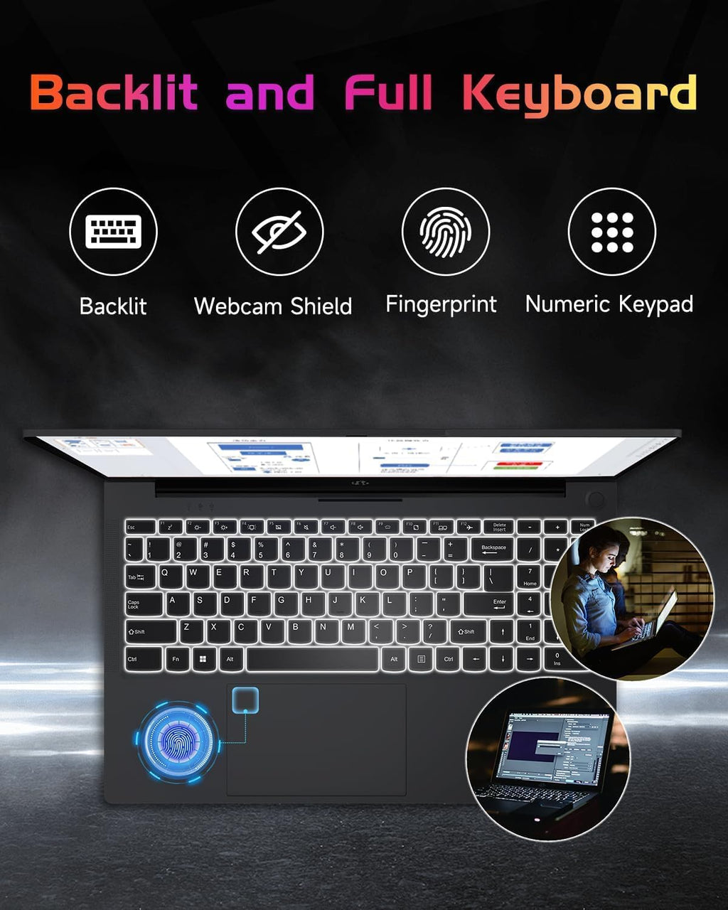 NIMO 15.6' IPS FHD Laptop, Intel Pentium Quad Core N100 4GB RAM 128GB SSD (Beat i3-1115G4, Up to 3.4GHz) Computer with Backlit Keyboard Fingerprint WiFi 6 BT5.2, for Student and Home