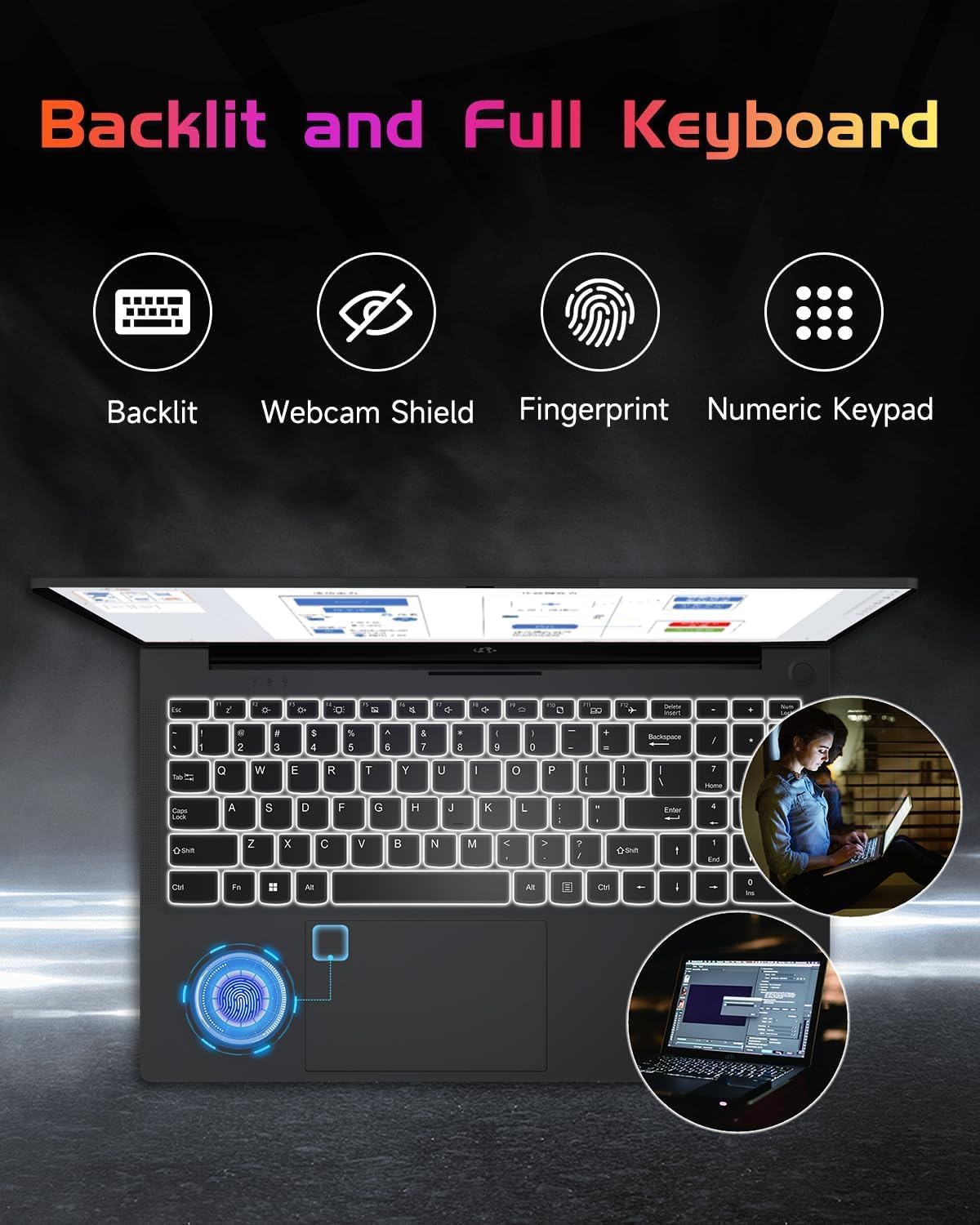 NIMO 15.6' IPS FHD Laptop, Intel Pentium Quad Core N100 4GB RAM 128GB SSD (Beat i3-1115G4, Up to 3.4GHz) Computer with Backlit Keyboard Fingerprint WiFi 6 BT5.2, for Student and Home