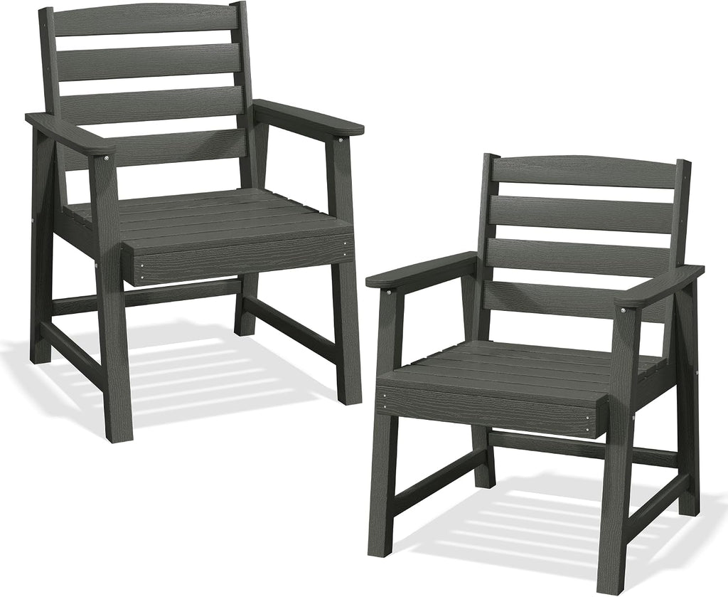 PLUUV Patio Dining Chairs Set of 2, HDPE Armless Patio Chairs with 350 lbs Weight Capacity, All-Weather Outdoor Dining Chairs for Backyard, Garden, Deck, Wood-Like Texture, Grey