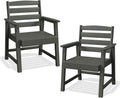 PLUUV Patio Dining Chairs Set of 2, HDPE Armless Patio Chairs with 350 lbs Weight Capacity, All-Weather Outdoor Dining Chairs for Backyard, Garden, Deck, Wood-Like Texture, Grey