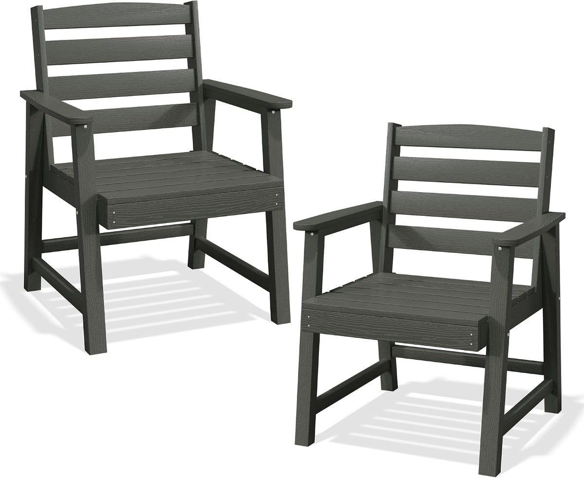 PLUUV Patio Dining Chairs Set of 2, HDPE Armless Patio Chairs with 350 lbs Weight Capacity, All-Weather Outdoor Dining Chairs for Backyard, Garden, Deck, Wood-Like Texture, Grey