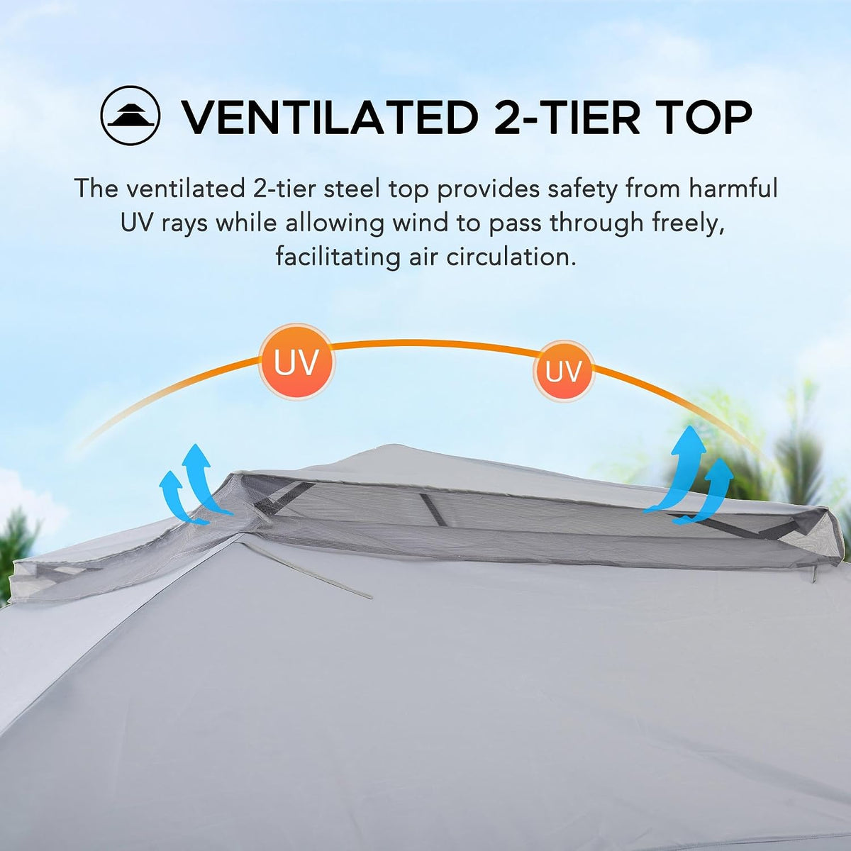 SUNJOY 11x11 ft. Pop-Up Instant Gazebo, Outdoor Portable Steel Frame 2-Tier Top Canopy/Tent with Netting and Carry Bag, Gray