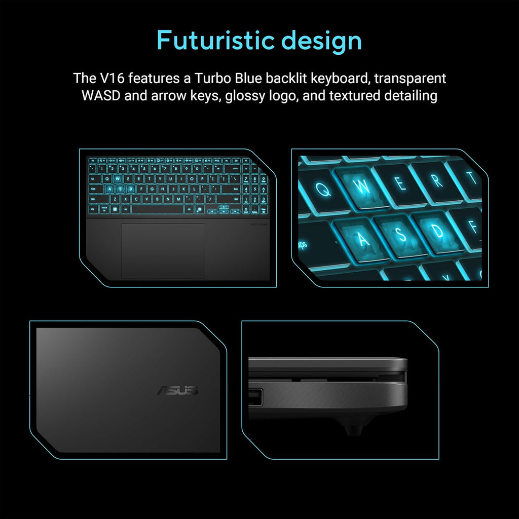 ASUS V16 Gaming Laptop, 16' WUXGA 144Hz Display, Intel Core 7 Processor 240H, NVIDIA GeForce RTX 3050, 16GB Memory, 512GB Storage, Windows 11, Matte Black, V3607VJ-DS76