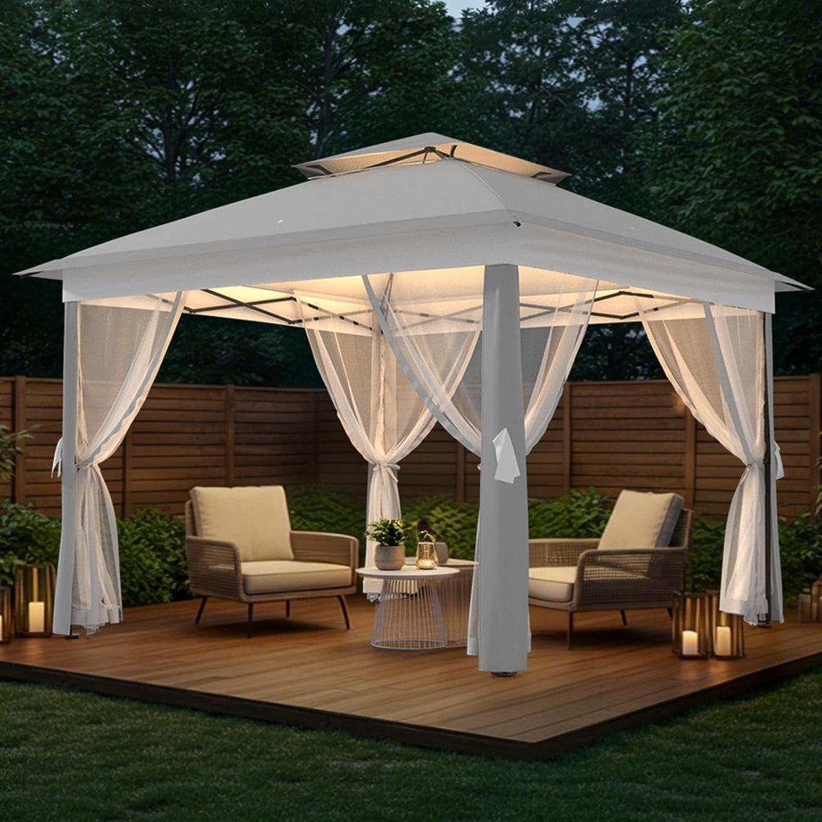 Garvee 11x11 ft Outdoor Gazebo, Heavy Duty Gazebo with Sturdy Metal Frame & Double Roofs, Patio Shelter with Mosquito Netting, Ideal for Backyard, Garden, Lawn, Deck, Light Grey