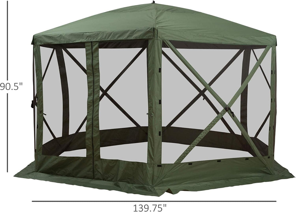Outsunny Hexagon Screen House, Pop Up Tent Portable Gazebo Canopy Shelter with Mesh Netting Walls, Carry Bag and Shaded Interior, 12' x 12', Green