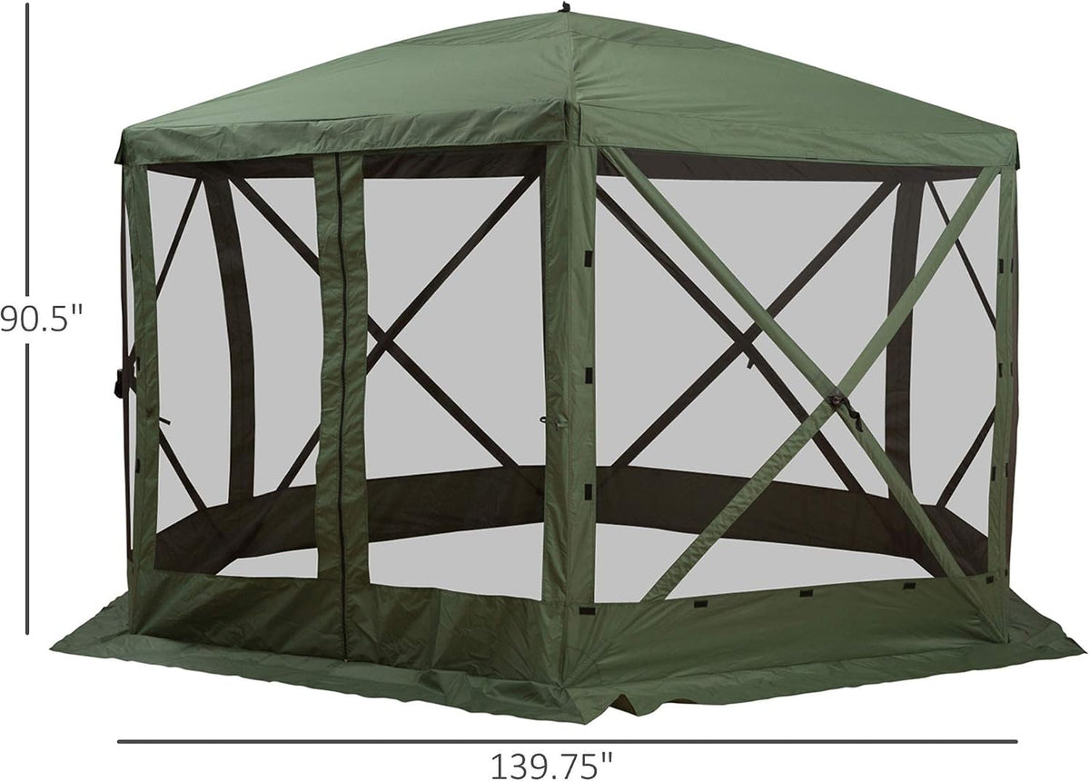 Outsunny Hexagon Screen House, Pop Up Tent Portable Gazebo Canopy Shelter with Mesh Netting Walls, Carry Bag and Shaded Interior, 12' x 12', Green