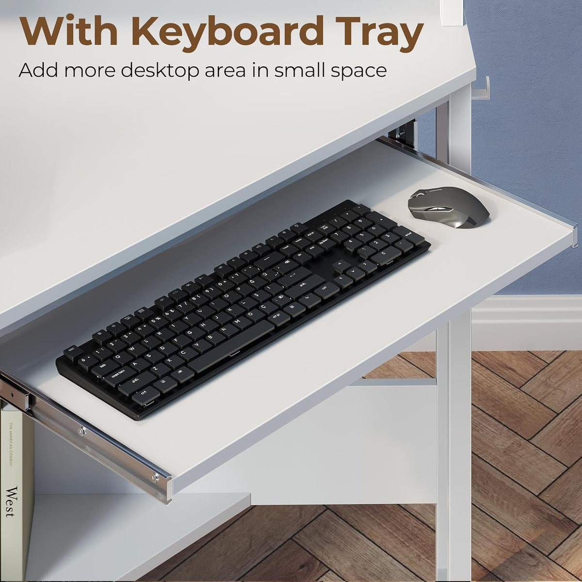 Rolanstar Corner Desk, 44.5' W x 34.5' H Small Computer Desk with Power Outlets, Gaming Desks with LED Lights, Triangle Corner Table with Keyboard Tray & Monitor Stand for Small Space, White