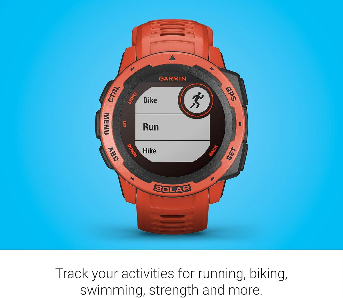 Garmin Instinct Solar, Solar-Powered Rugged Outdoor Smartwatch, Built-in Sports Apps and Health Monitoring, Flame Red (Renewed)