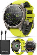 PlayBetter Garmin Fenix 8 Solar Sapphire (47mm, Titanium/Amp Yellow) Multisport GPS Smartwatch Bundle - 1.4' Touchscreen, Built-in LED Flashlight Portable Charger & Screen Protectors