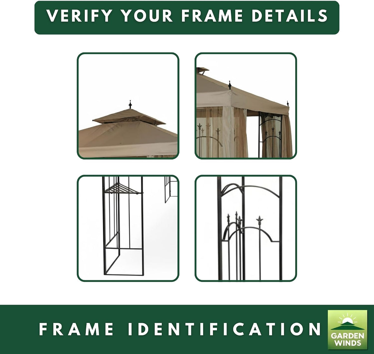 Garden Winds Reinforced RipLock 350 Replacement Canopy Top Cover Compatible with Arrow 10' x 10' Gazebo Models 61821, HD-61821, 618221, 618221-C, GGHL00019 - Sage