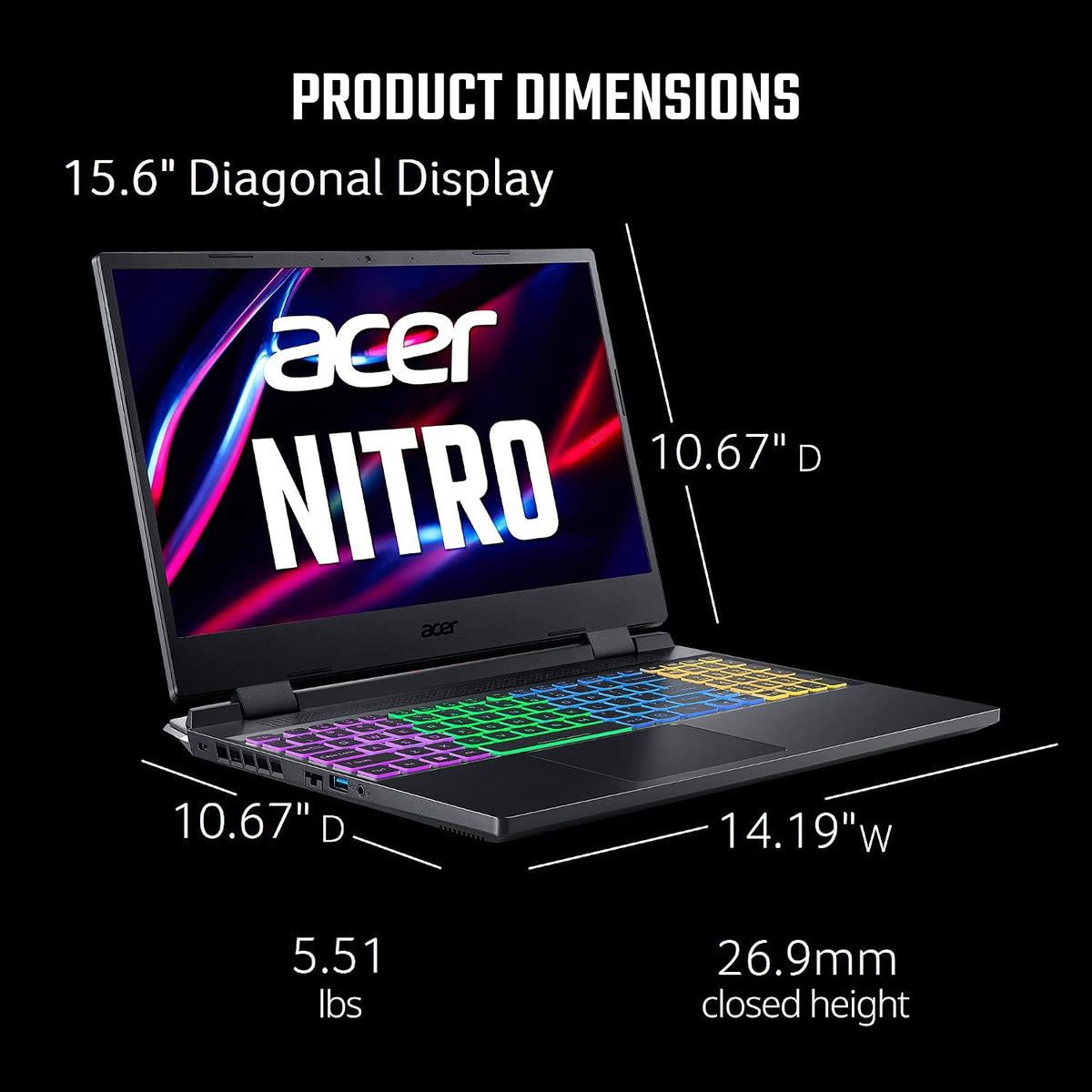 Acer Nitro 5 AN515-58-7583 Gaming Laptop | Intel Core i7-12700H | NVIDIA GeForce RTX 3070 Ti Laptop GPU | 15.6' QHD 165Hz 3ms IPS Display | 16GB DDR4 | 2TB SSD in RAID 0 | Killer WiFi 6 | RGB Keyboard