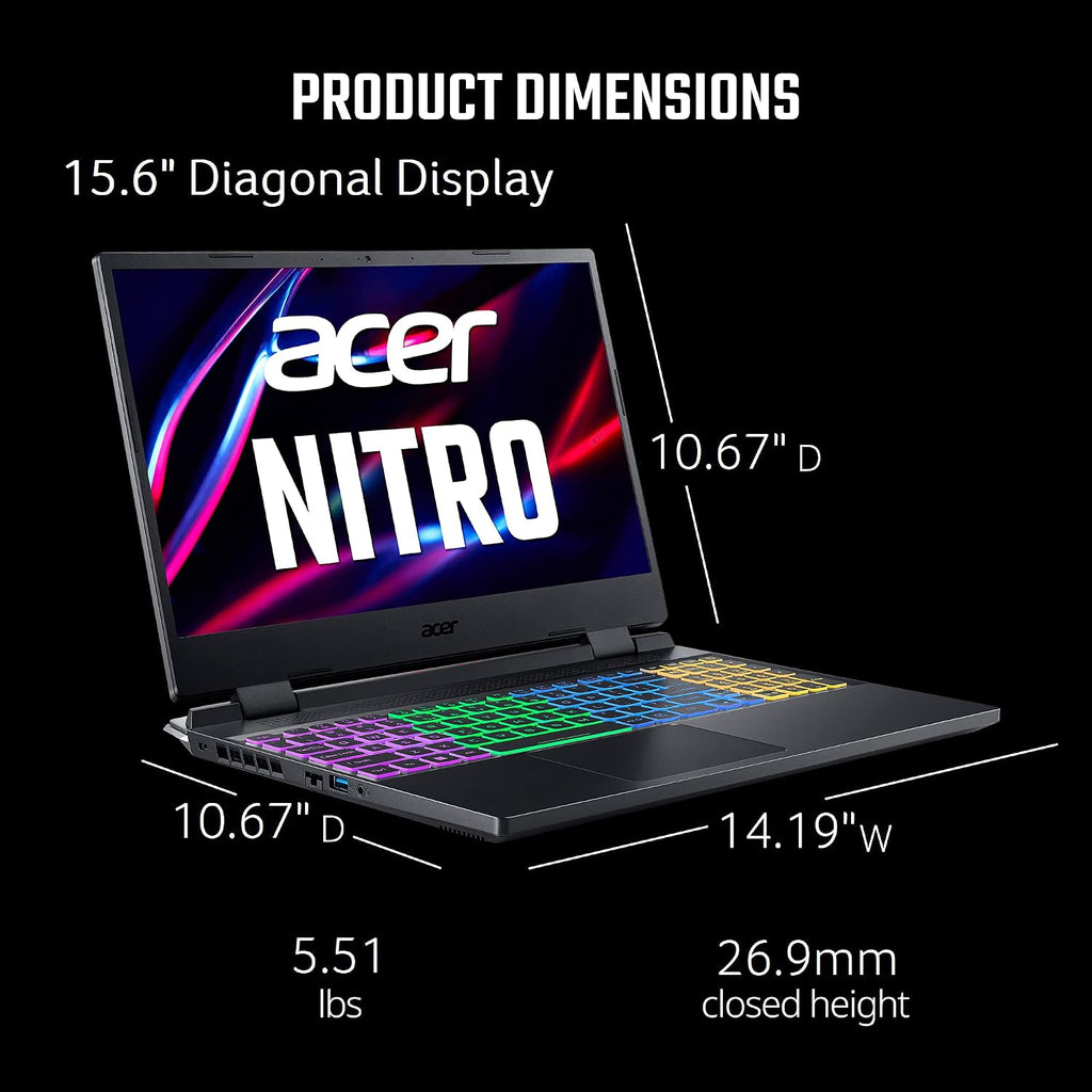 acer Nitro 5 AN515-58-725A Gaming Laptop | Intel Core i7-12700H | NVIDIA GeForce RTX 3060 Laptop GPU | 15.6' FHD 144Hz 3ms IPS Display | 16GB DDR4 | 512GB Gen 4 SSD | Killer Wi-Fi 6 | RGB Keyboard