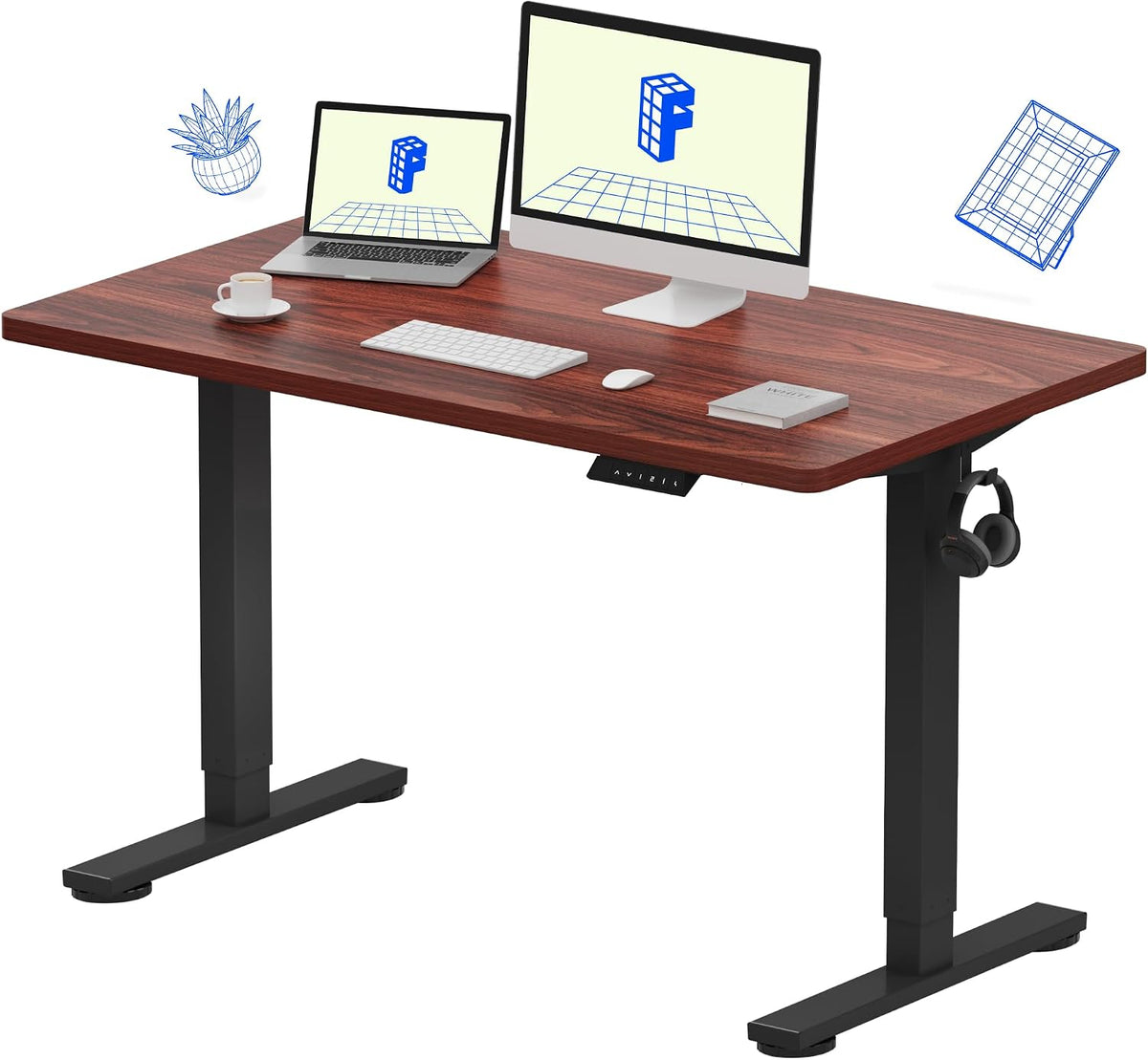 FLEXISPOT EN1 One-Piece Standing Desk, Electric Adjustable with 4 Memory Presets, 176 LBS Capacity, Stable & Quiet, Seamless Desktop for Home Office & Dual Monitors, 48'x24' Mahogany