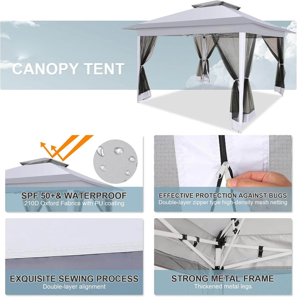 COBIZI 12x12 Pop up Gazebo On Clearance with Mosquito Netting,Waterproof Roof & Sandbags,Outdoor Canopy Tent with 4 Ropes,8 Stakes,Carrying Bag,Patio Portable Gazebo for Garden,Backyard,Lawn,Darkgrey