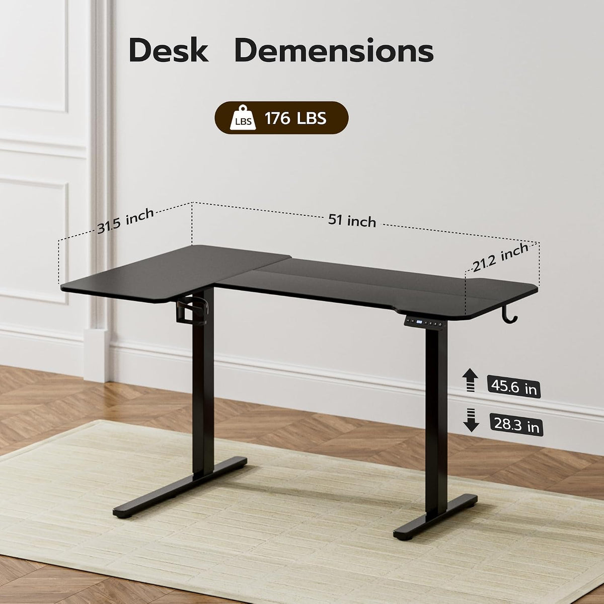 Acrolix 51' Reversiable L-Shaped Electric Standing Desk Adjustable Height Gaming Stand Up Corner Desk Sit Stand Home Office Computer Desk with Splice Board,Black Top