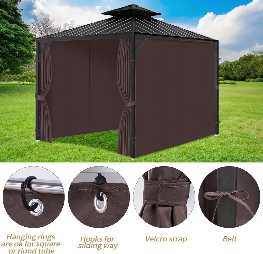 Gazebo Privacy Curtains 10' x 12' with Zipper 4-Panels Side Wall Universal Replacement for Patio, Outdoor Canopy, Garden and Backyard Coffee Brown(Curtain Only)