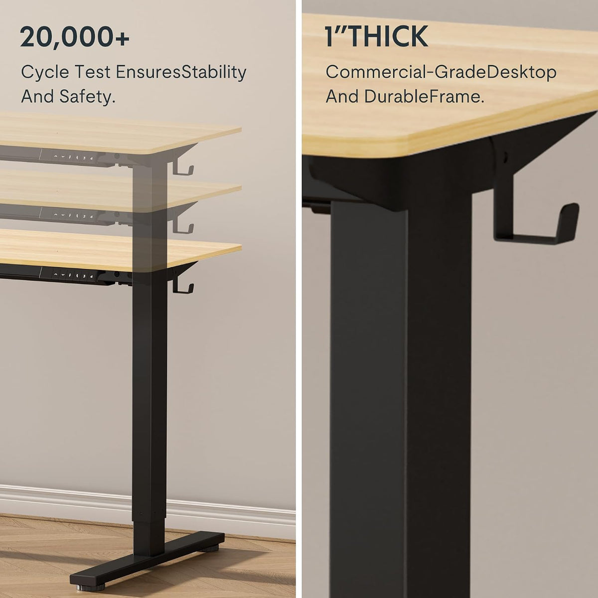 FLEXISPOT EN1 One-Piece Standing Desk, Electric Adjustable with 4 Memory Presets, 176 LBS Capacity, Stable & Quiet, Seamless Desktop for Home Office & Dual Monitors, 48'x24' Maple