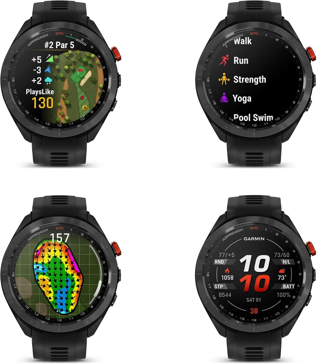 Garmin Approach S70 47MM Black- Golf GPS Fitness Tracker Smartwatch for Men, Lightweight Touchscreen AMOLED Display and Preloaded Courses Bundle with Air Pro TWS Truly Wireless Earbuds - (Color May