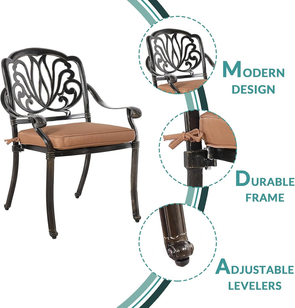 MEETWARM 7-Piece Outdoor Patio Dining Set, All-Weather Cast Aluminum Patio Conversation Set for Backyard Garden Deck with 6 Cushioned Chairs, 1 Rectangular Table, 2' Umbrella Hole, Dark Bronze