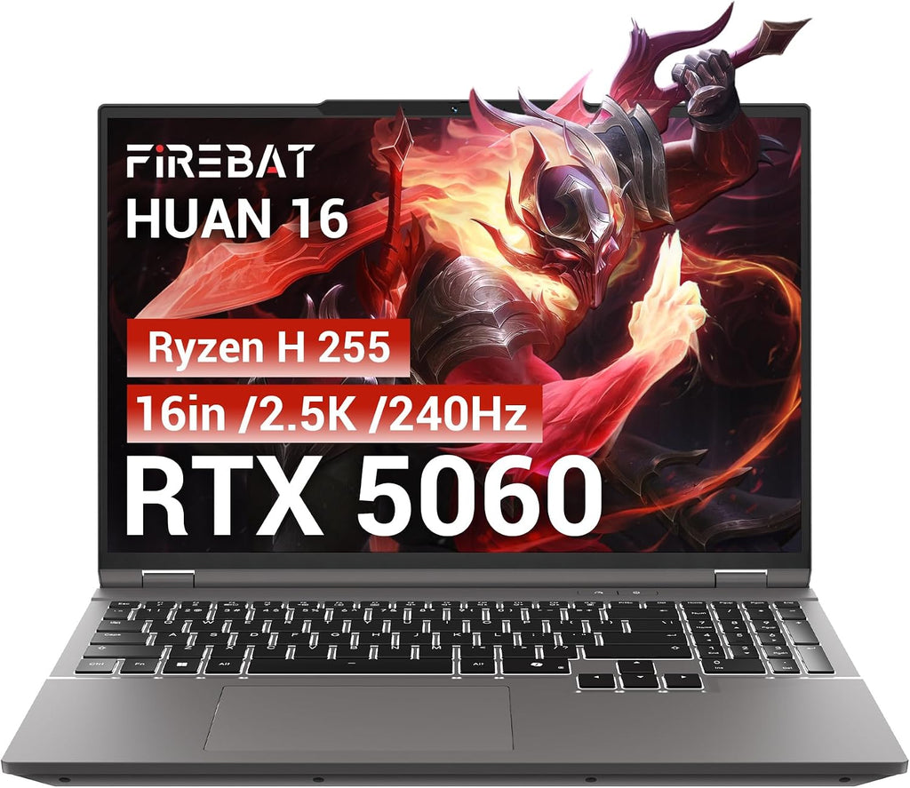 Gaming Laptop RTX 5060, 2560x1600 16in 240Hz 2.5K QHD+, AMD Ryzen 7 H 255 Processor (8C/16T, 4.9GHz), 8GB GDDR7 VRAM, 16GB DDR5 512GB SSD (96GB RAM Expandable), Backlit Keyboard, Metal Design