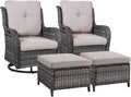 Rilyson Wicker Patio Furniture Set - 4 Piece Rattan Outdoor Sectional Conversation Sets with 2 Swivel Rocking Chairs,2 Ottomans for Porch Deck Garden(Mixed Grey/Grey)
