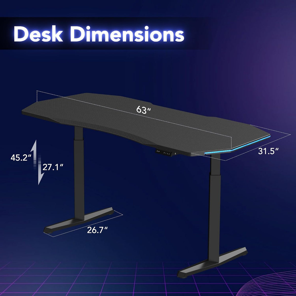 HUANUO Standing Desk with LED Strip, 63' × 31.5' Height Adjustable RGB Gaming Desk, Large Dual-Motor Electric Sit Stand Desk, Sturdy Steel Frame, Modern E-Sports Workstation,for Home Office,Black