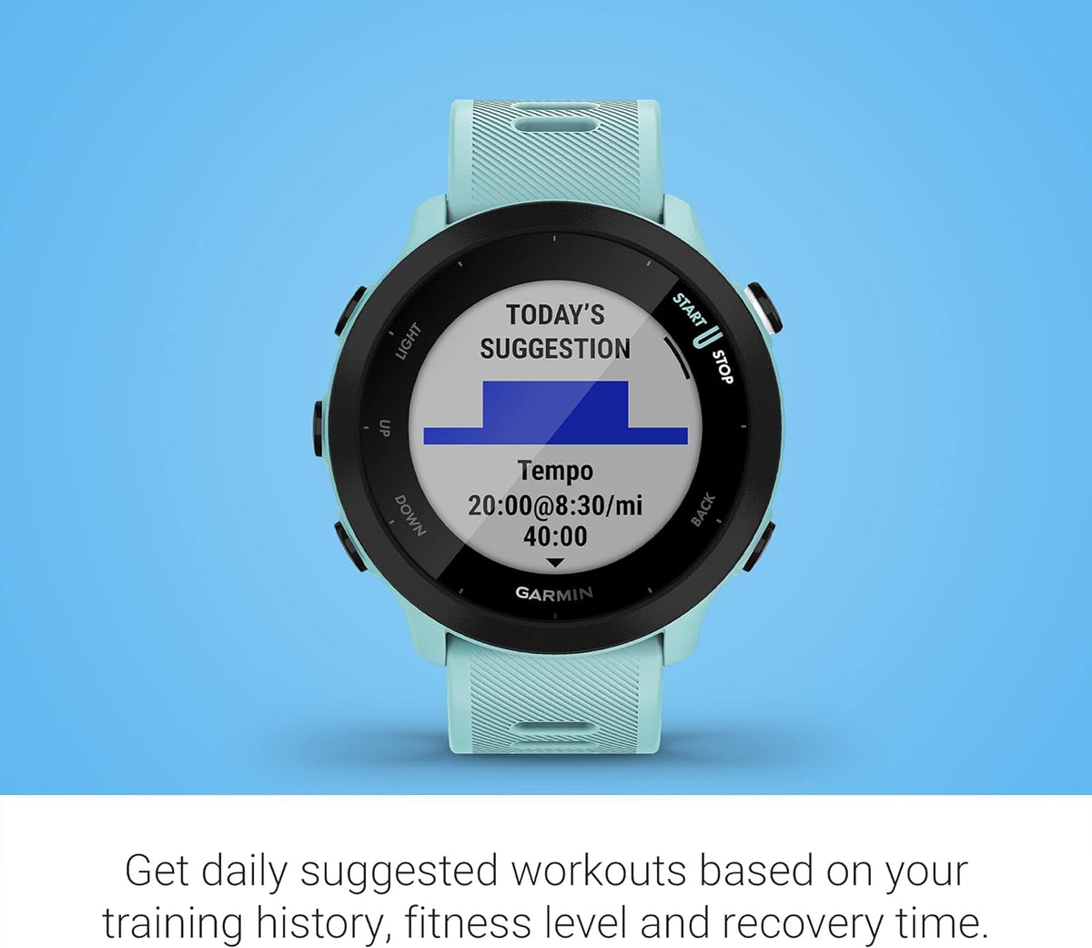 Garmin Forerunner 55, GPS Running Watch with Daily Suggested Workouts, Up to 2 Weeks of Battery Life, Aqua