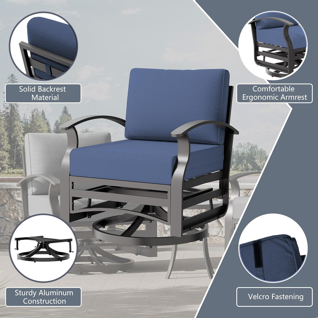Aluminum Outdoor Patio Furniture Set,5 Pieces 4 Seats Patio Conversation Sets with 48' Round Propane Fire Pit Table,Metal Furniture Set with Thick Cushion,Navy Blue