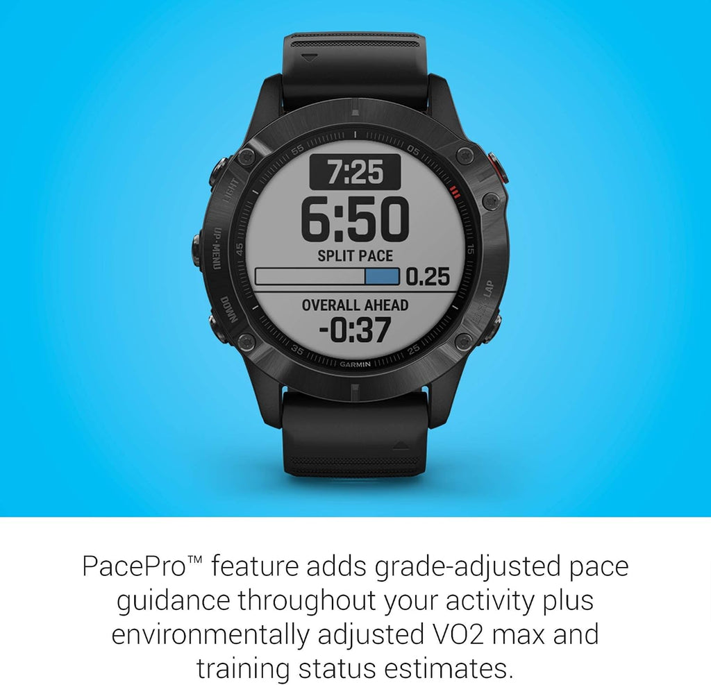 Garmin Fenix 6 Pro, Premium Multisport GPS Watch, Features Mapping, Music, Grade-Adjusted Pace Guidance and Pulse Ox Sensors, Black (Renewed)