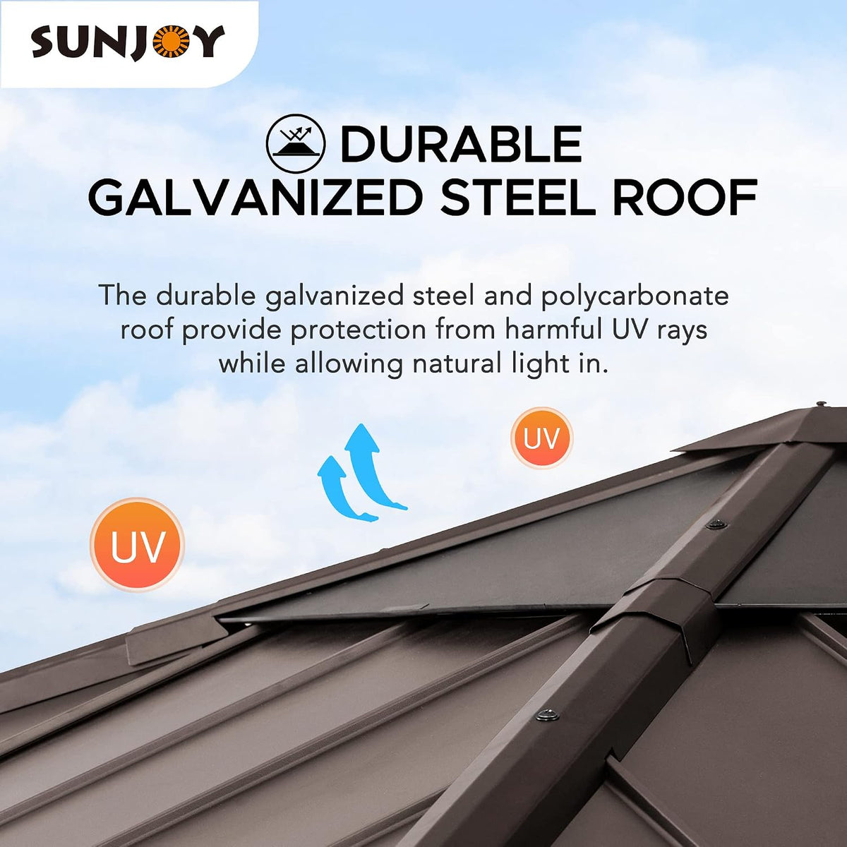Sunjoy Hardtop Gazebo 9 x 9 ft. Upgrade Cedar Framed Wood Gazebo with Brown Steel & Polycarbonate Hip Roof Hardtop for Garden, Backyard Shade, Brown Roof + Natural Wood Frame