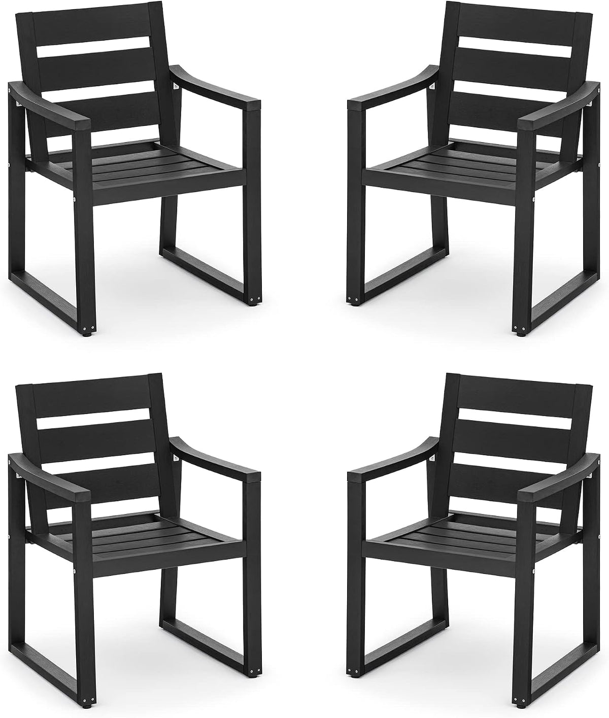 Cozyman HDPS Outdoor Dining Chairs Set of 4, 350LBS, Patio Dining Chairs with Armrest, All Weather Outdoor Kitchen Chairs with Square Frame Legs for Outdoor Indoor, Lawn, Garden, Backyard, Black