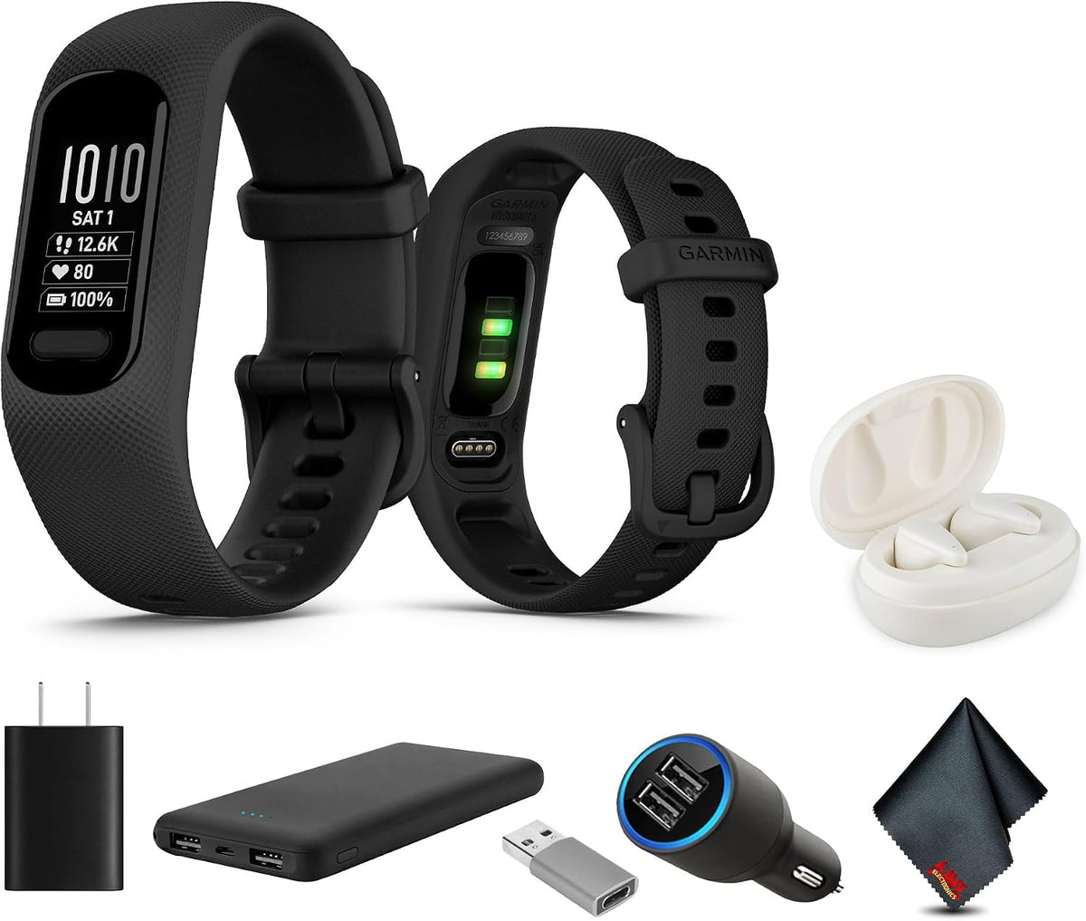 Garmin vívosmart 5, Fitness Tracker, Long-Lasting Battery, Simple Design, Black Bundle with USB Wall Charger + More