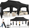 COBIZI 10x20 Heavy Duty Pop Up Canopy Tent with 6 Sidewalls Thicken Frame, Commercial Easy Up Outdoor Wedding Party Tents, All Season Waterproof Windproof with Stakes Sandbags Ropes Roller Bag, Black